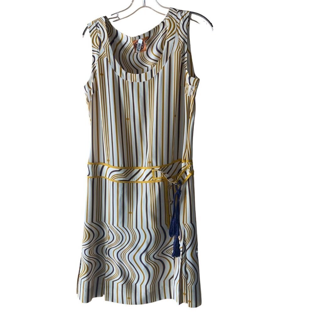Tory Burch Womens Dress Size 4 Yellow Striped Scoop Neck Knee Length Pure Silk